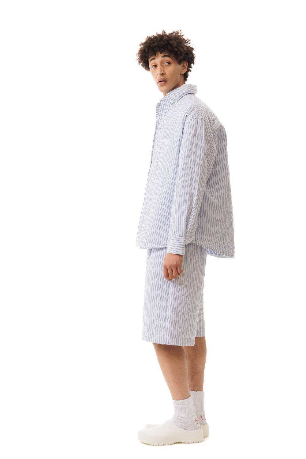 Lc23 Quilted Popeline Overshirt White-Blue In Saldo