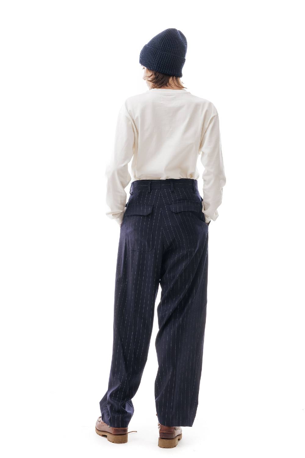 Lc23 Gessato Double Pence Trousers Navy Soddisfazione Garantita