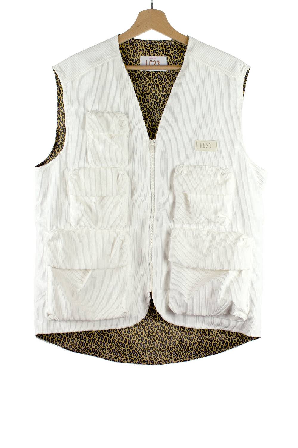 Lc23 Corduroy Multipocket Vest White In Linea