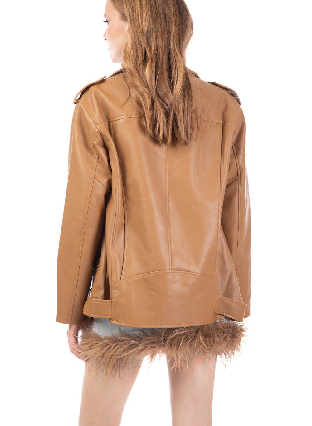 Le Volière Giacca oversize in ecopelle beige Offerta