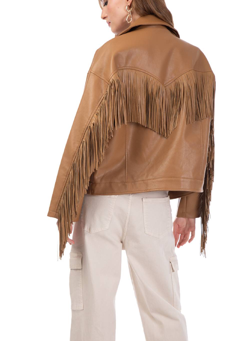 Le Volière Giacca oversize con frange in ecopelle beige Saldi