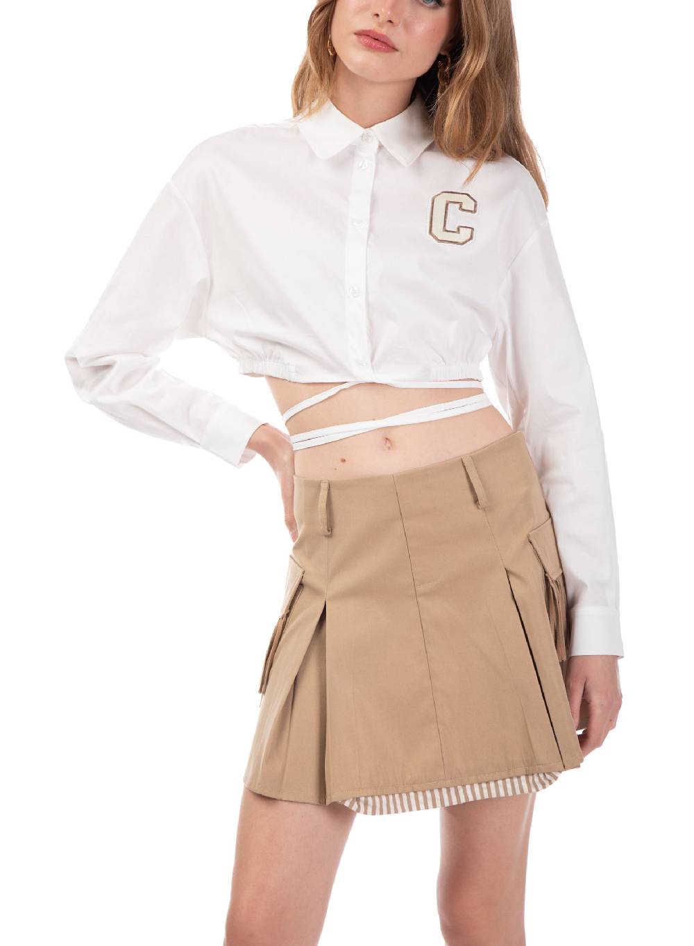Le Volière Camicia in popeline bianca cropped Vendita Economica