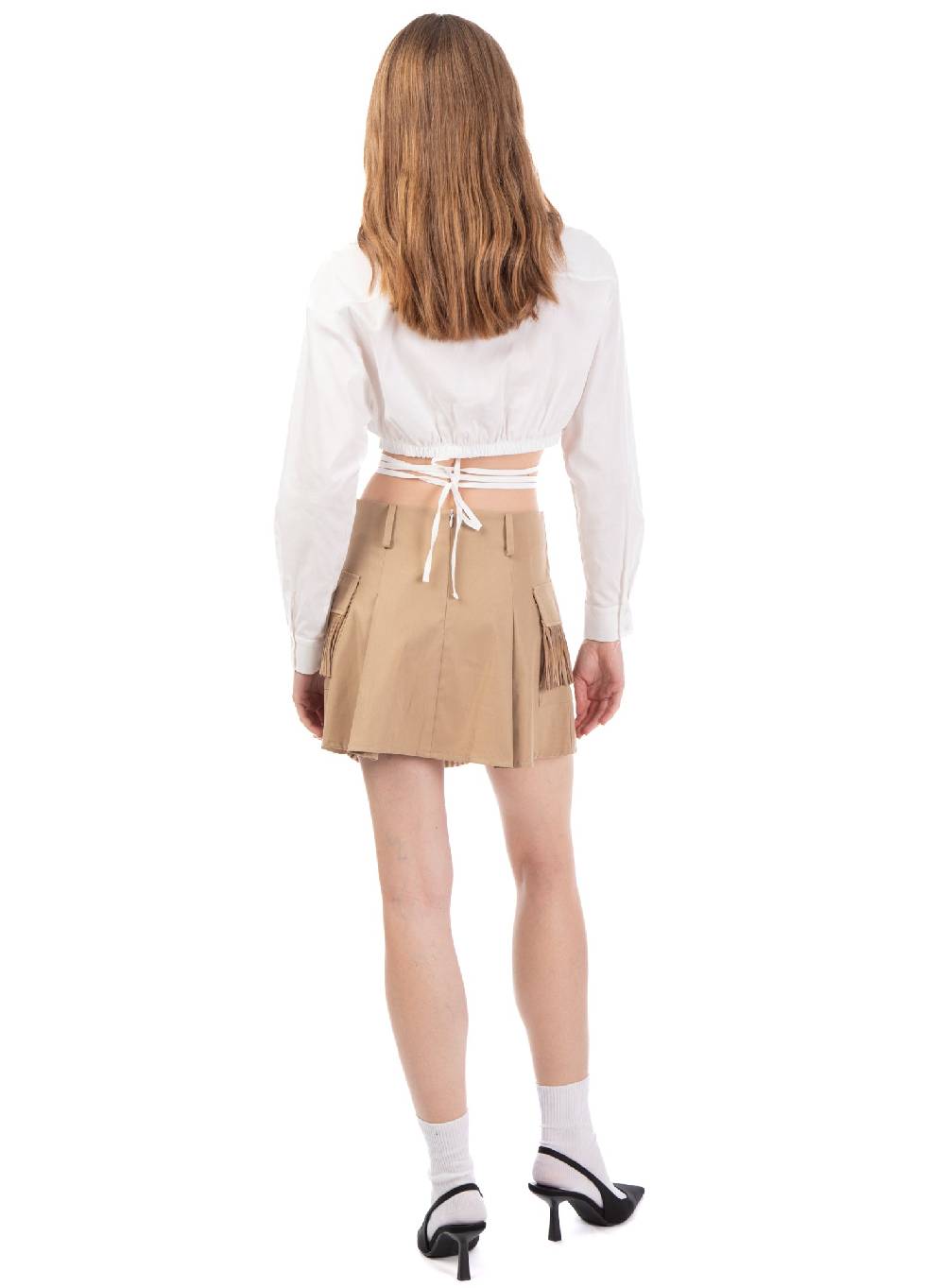 Le Volière Camicia in popeline bianca cropped Vendita Economica