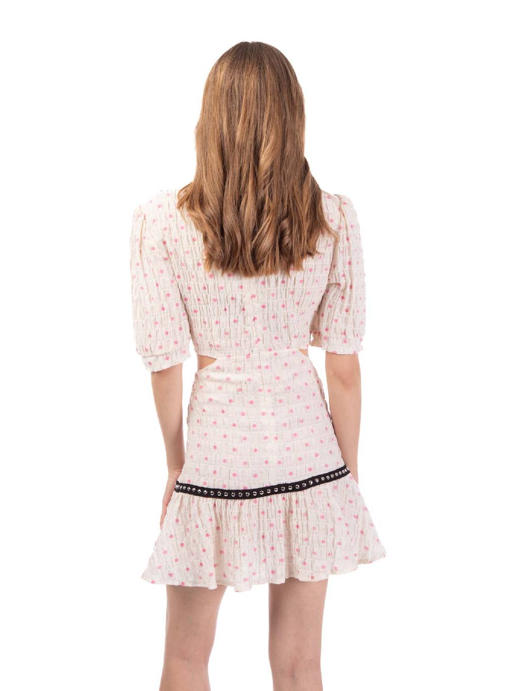 Le Volière Vestito crepon avorio con pois rosa Vendite Flash