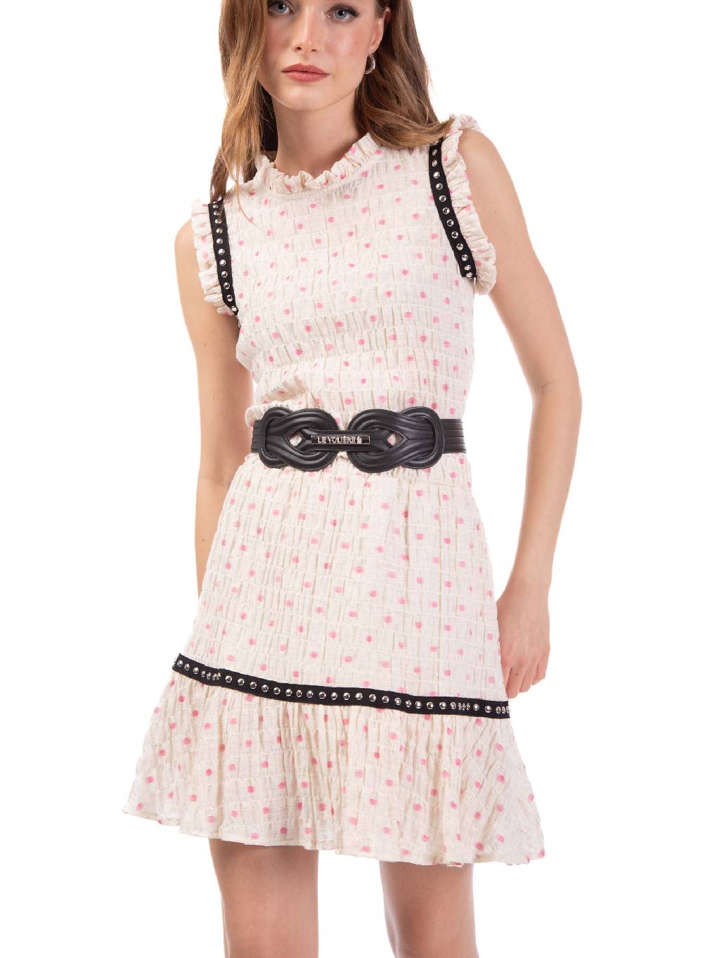 Le Volière Top crepon avorio con pois rosa Negozio