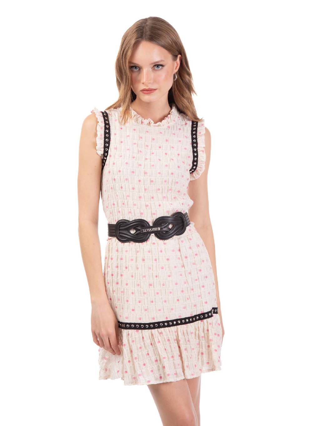 Le Volière Top crepon avorio con pois rosa Negozio