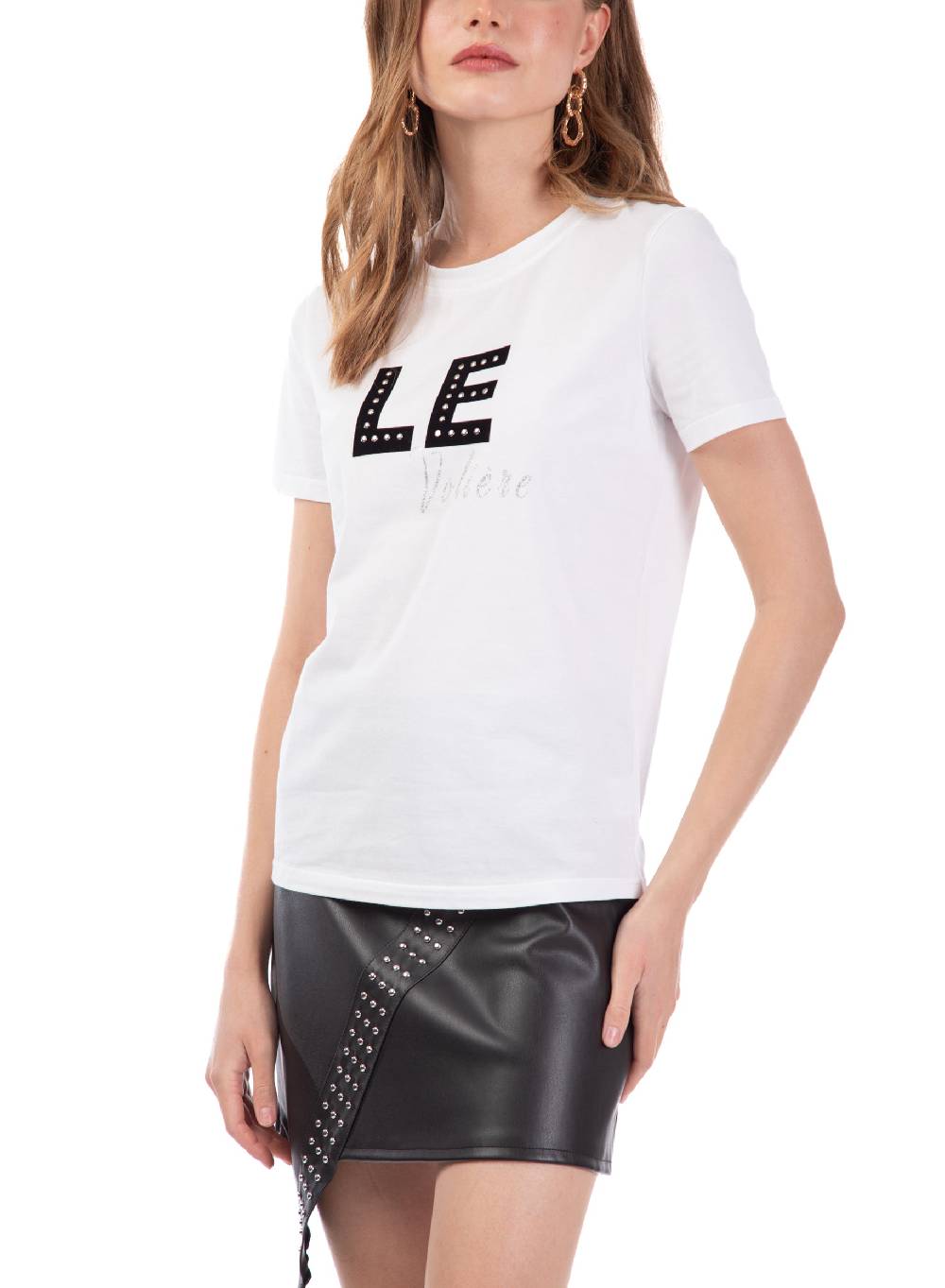 Le Volière T-shirt bianca 'Le Volière' con borchie Promozione