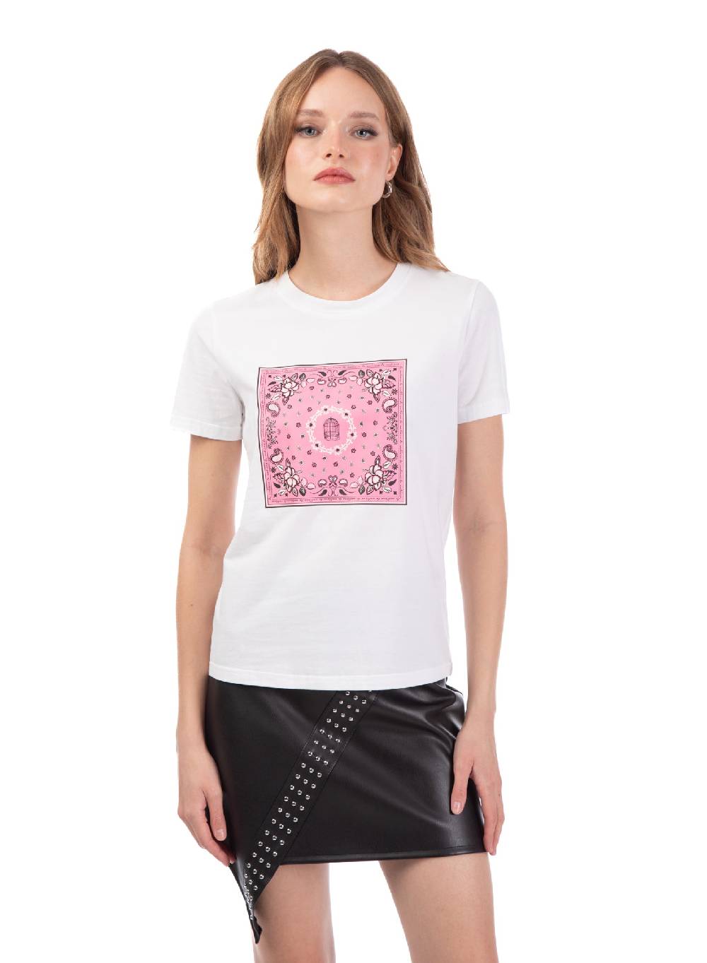 Le Volière T-shirt bianca o nera con stampa bandana Consegna Veloce