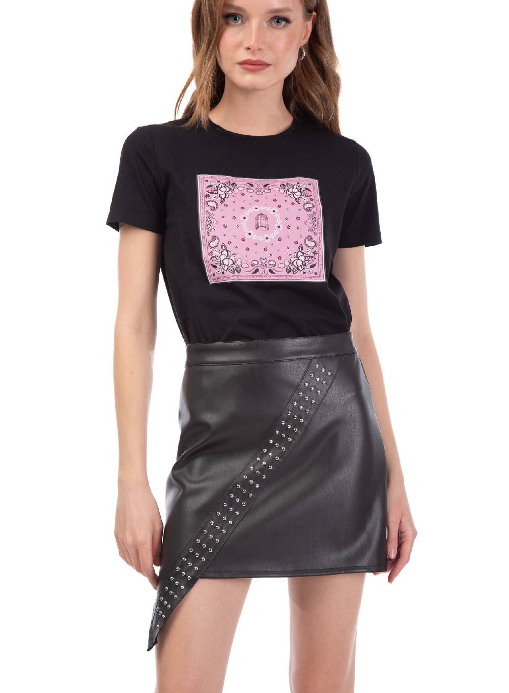 Le Volière T-shirt bianca o nera con stampa bandana Consegna Veloce