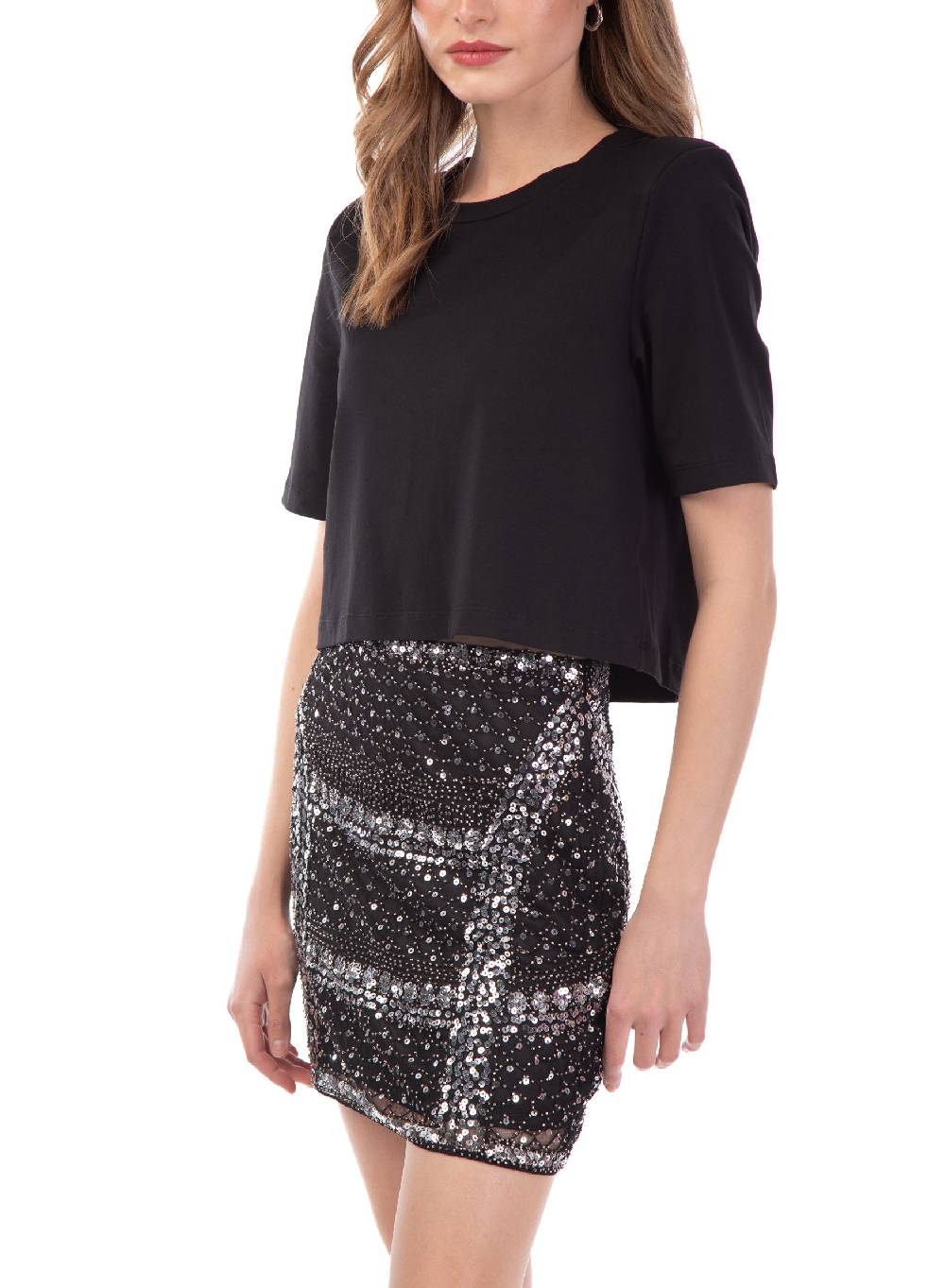 Le Volière Gonna nera con paillettes argento Fino Al -60%