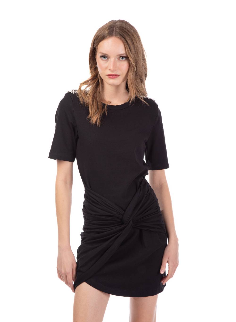 Le Volière Vestito in jersey nero con strass Shopping Online