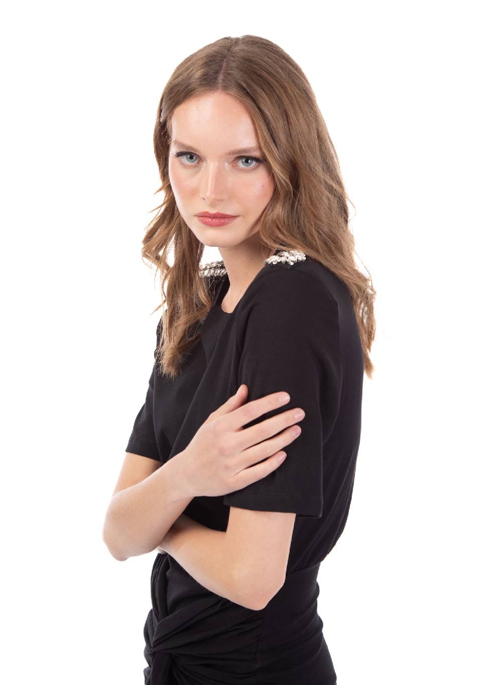 Le Volière Vestito in jersey nero con strass Shopping Online