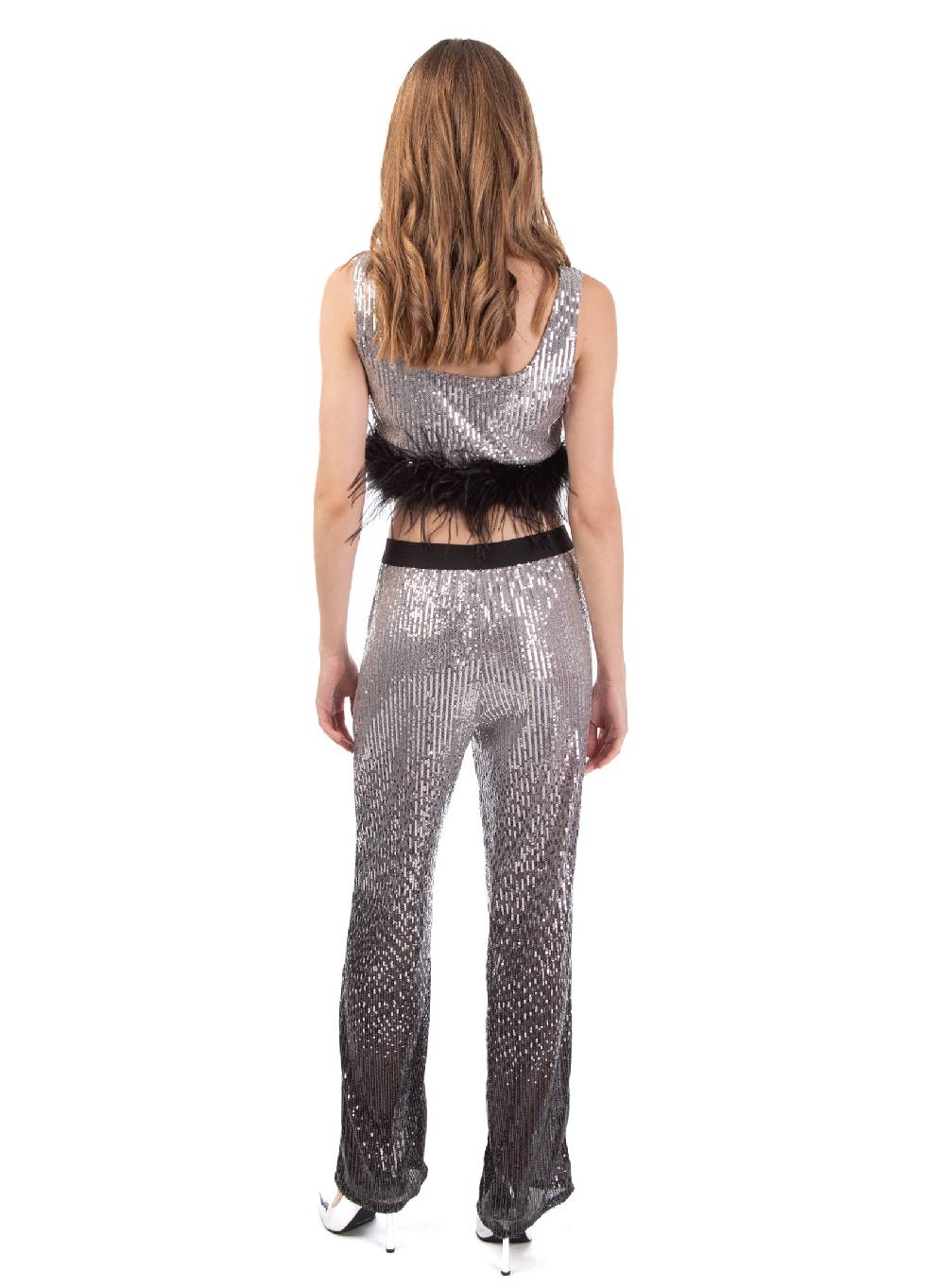 Le Volière Pantalone di paillettes argento degradè Vendite Flash