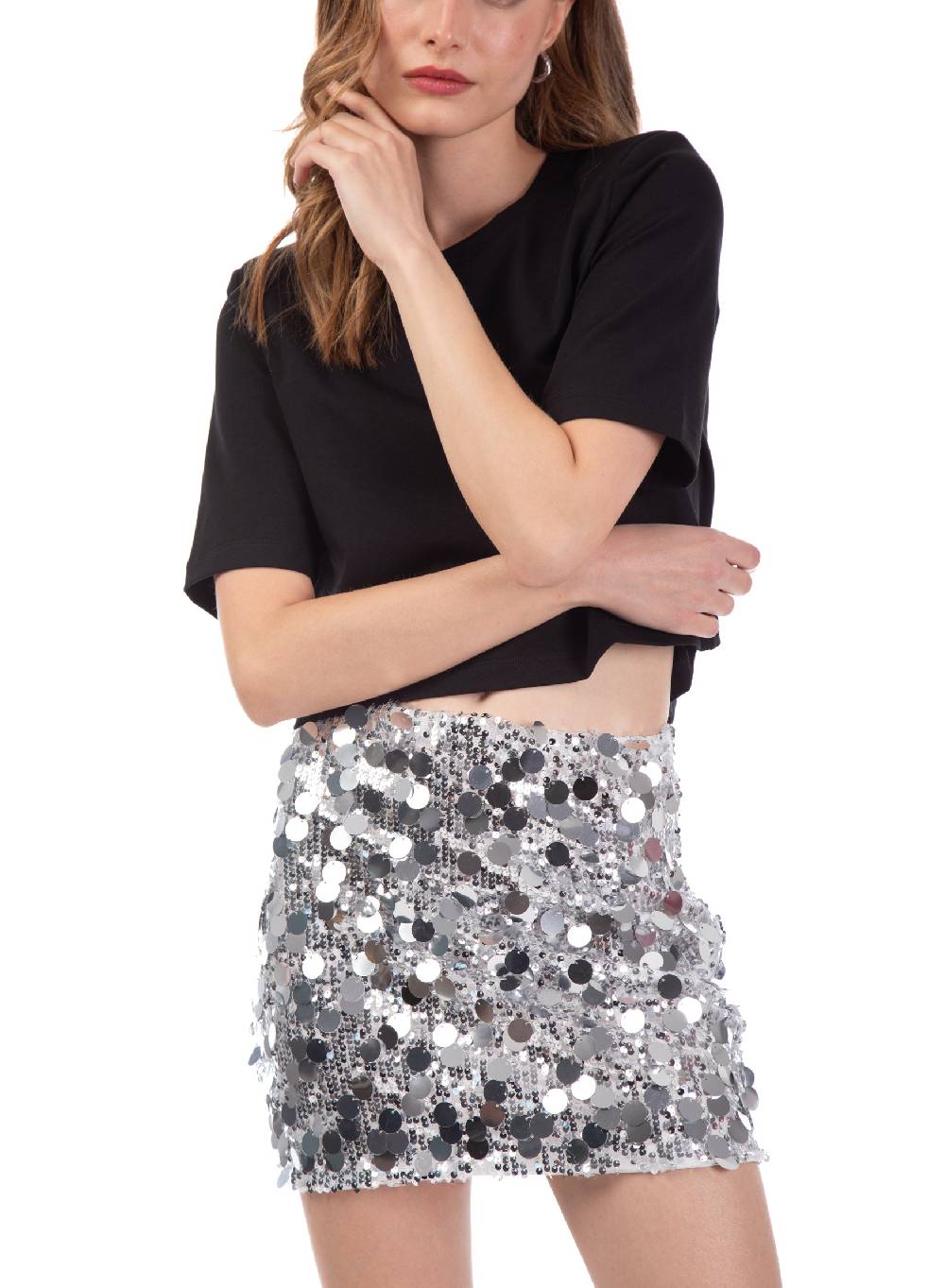 Le Volière Gonna di paillettes argento, lilla o nera Moda