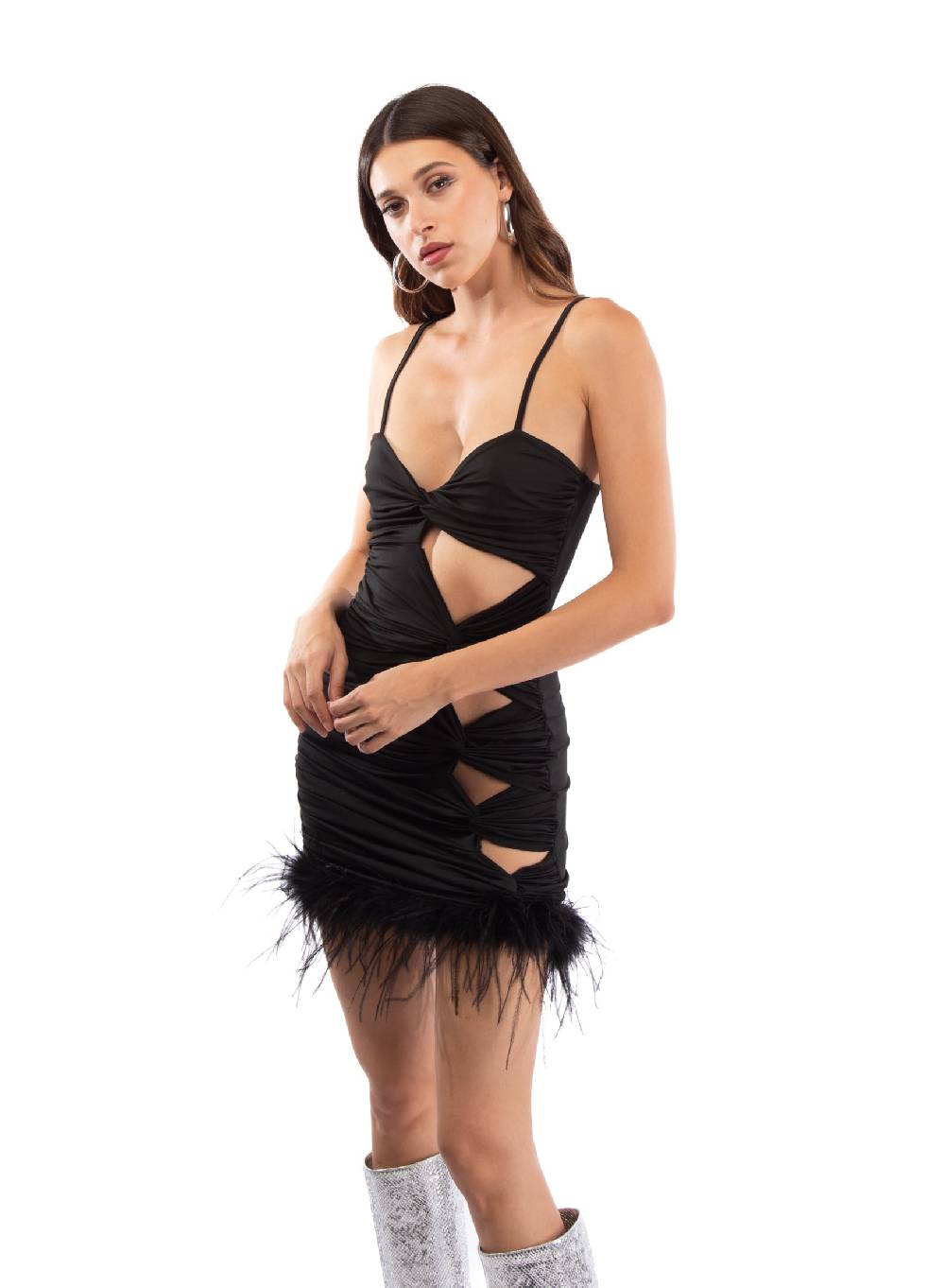 Le Volière BETHANY Vestito elasticizzato nero con fori 2025