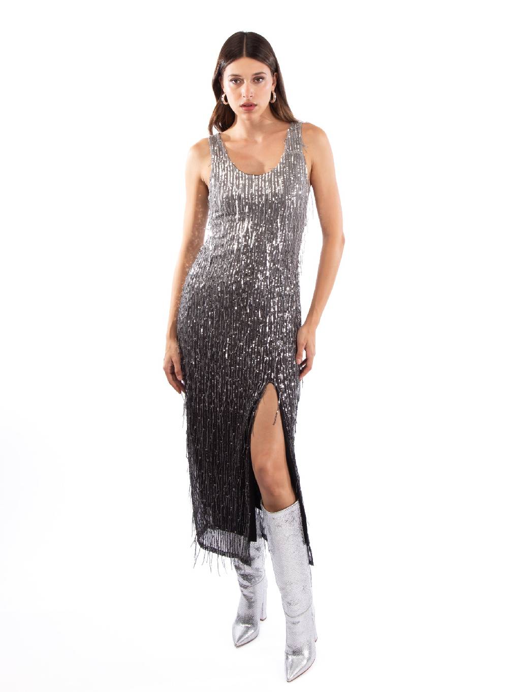 Le Volière DAISY Vestito grigio di paillettes In Linea