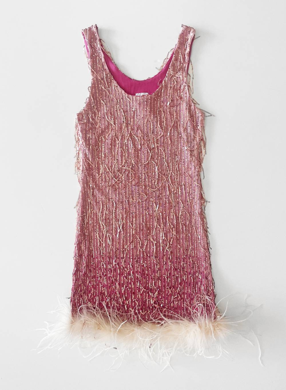 Le Volière DAISY Vestito rosa di paillettes con piume Qualità