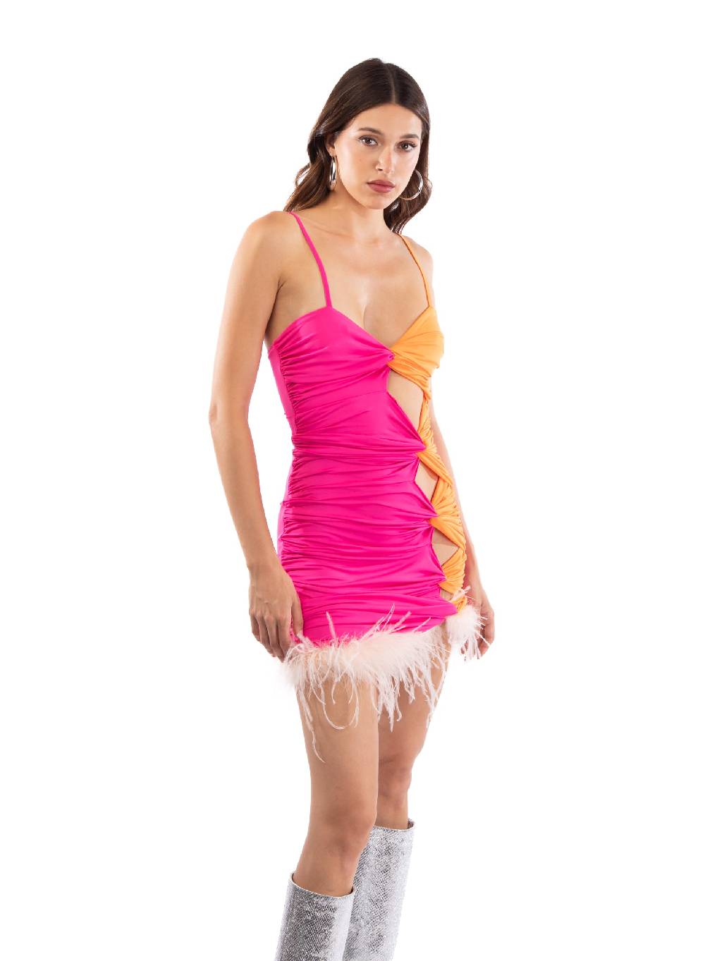 Le Volière BETHANY Vestito elasticizzato fucsia e arancione con fori Promozione