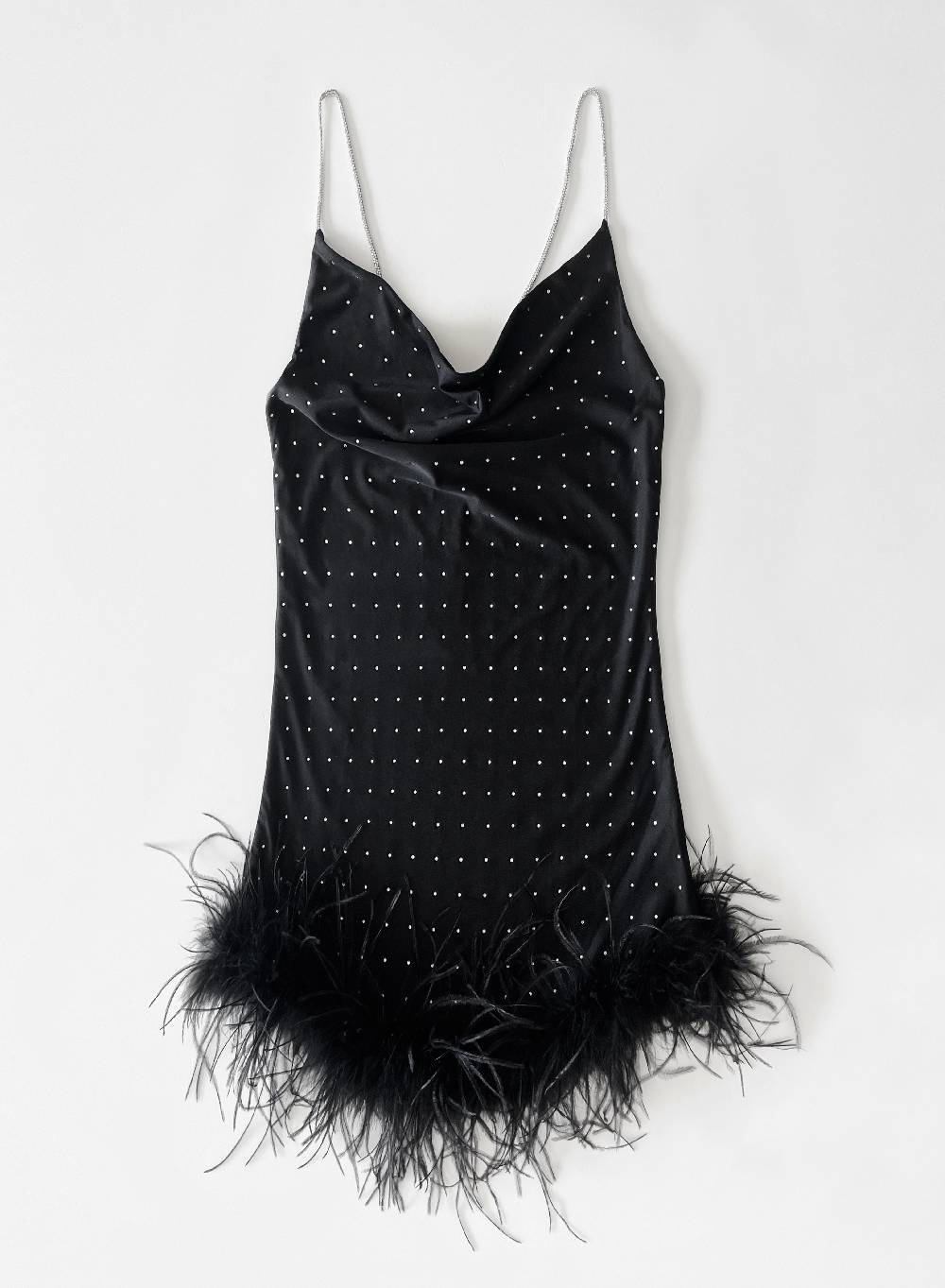 Le Volière LAUREN Vestito nero con strass e piume nere Spedizione Gratuita