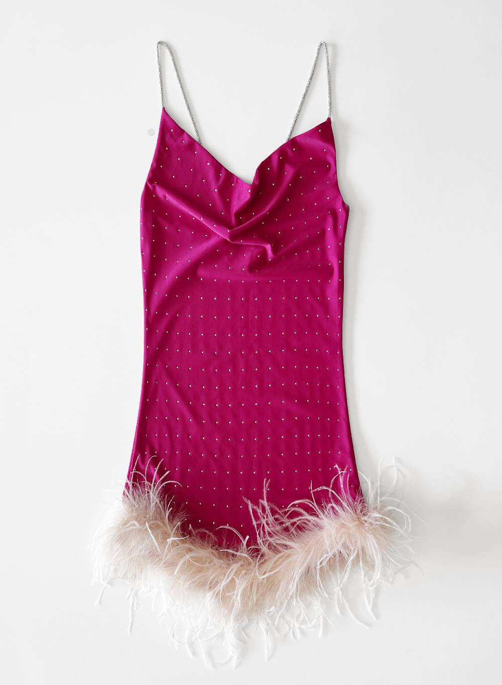 Le Volière LAUREN Vestito fucsia con strass e piume rosa Negozi Online