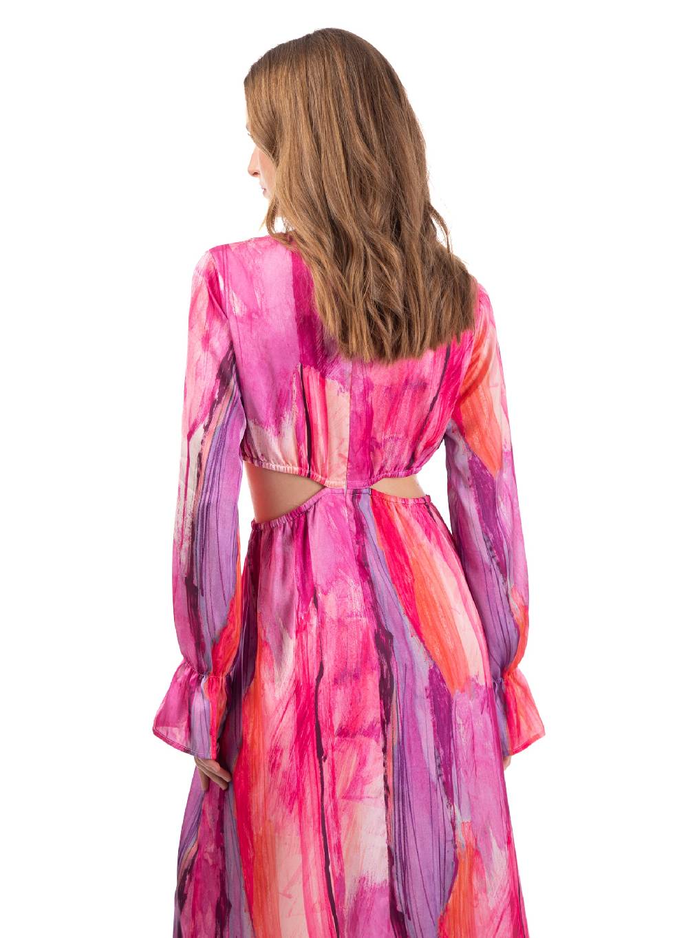 Le Volière Vestito lungo in fantasia fucsia con fori laterali Promozione Limitata