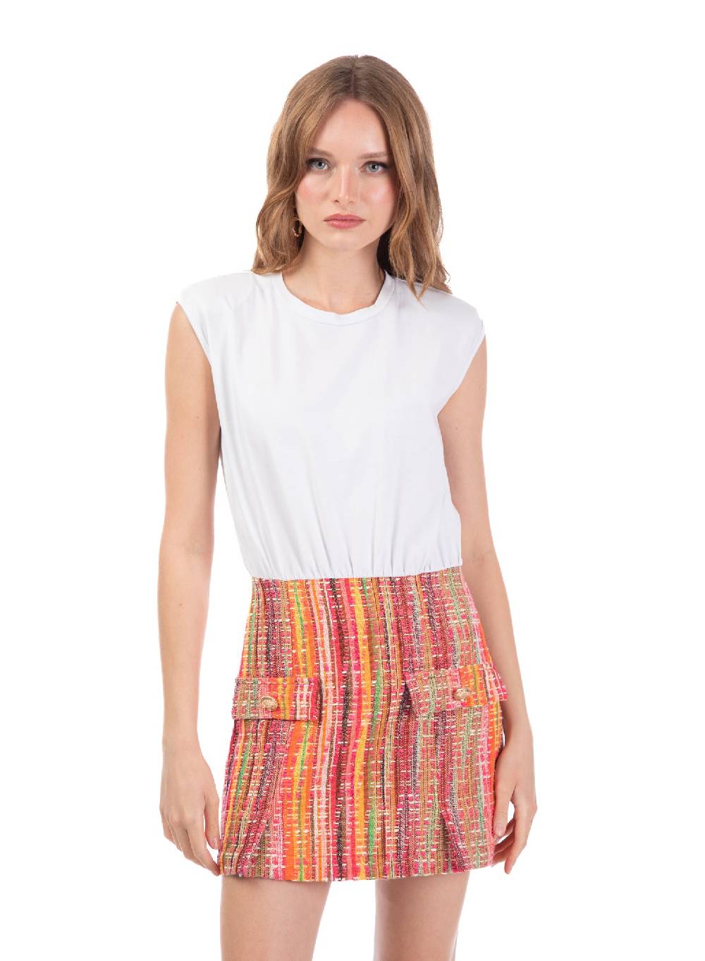Le Volière Vestito con t-shirt e gonna in tweed Prezzo Ridotto