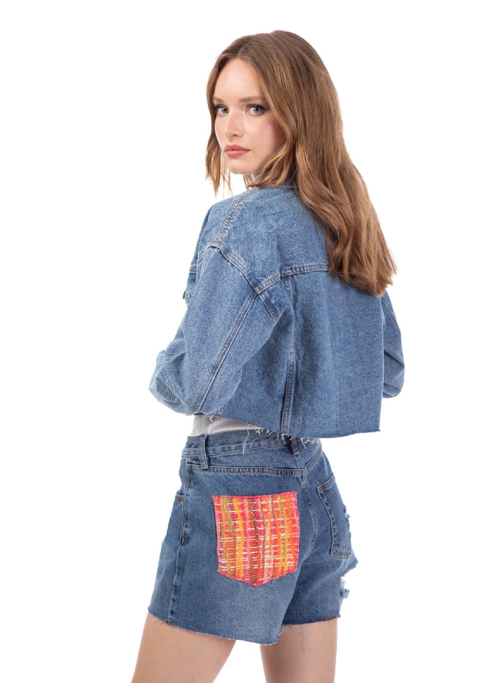 Le Volière Giacca in denim con dettaglio tasca in tweed Convenienza