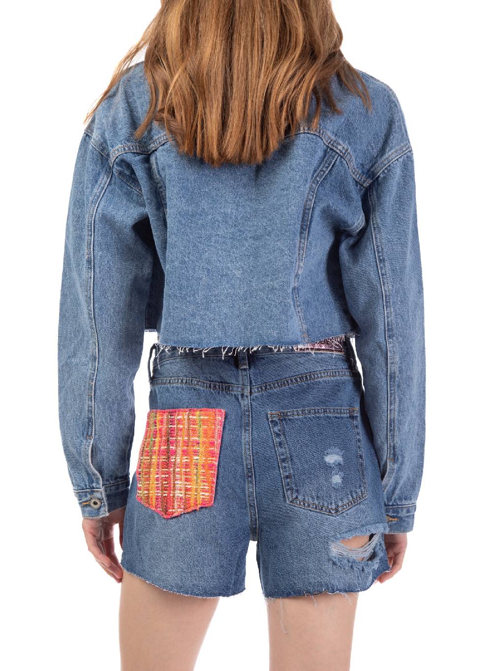 Le Volière Giacca in denim con dettaglio tasca in tweed Convenienza