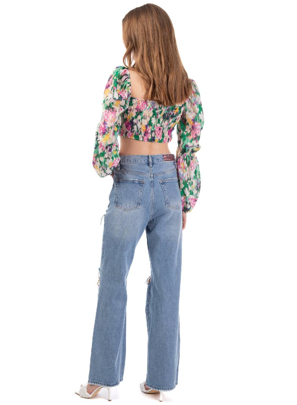 Le Volière Cropped top floreale manica lunga Economico