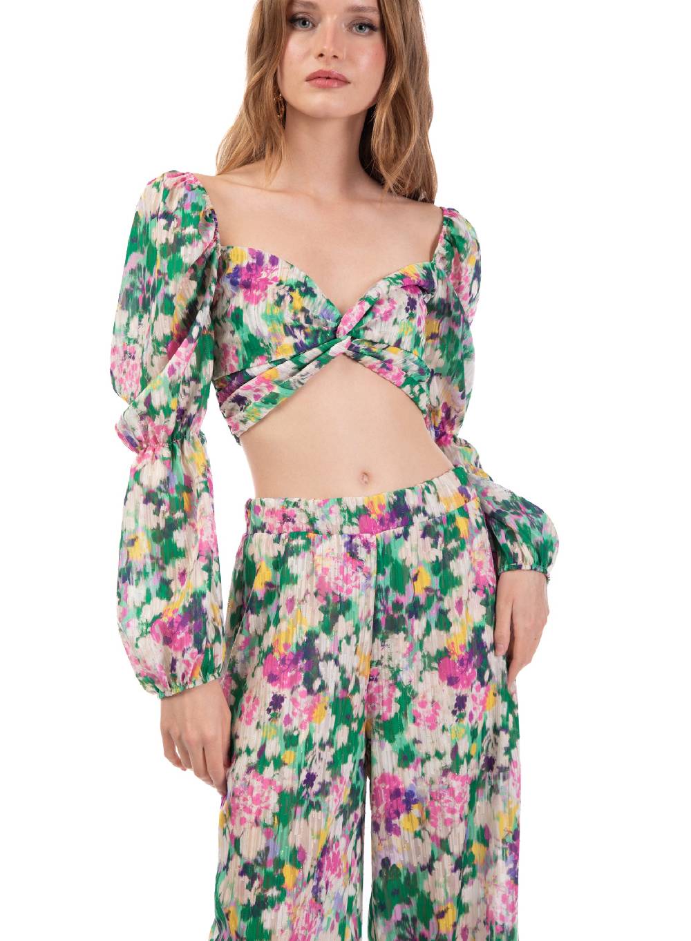 Le Volière Cropped top floreale manica lunga Economico