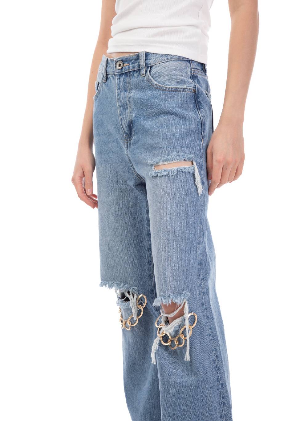 Le Volière Pantalone in denim con catene Online
