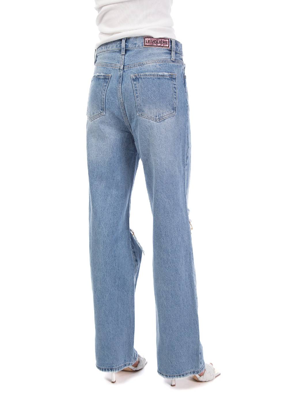 Le Volière Pantalone in denim con catene Online