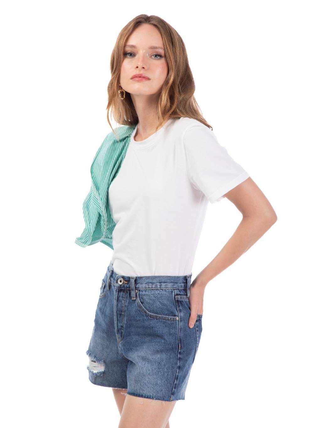 Le Volière T-shirt bianca con volant a righe Saldi