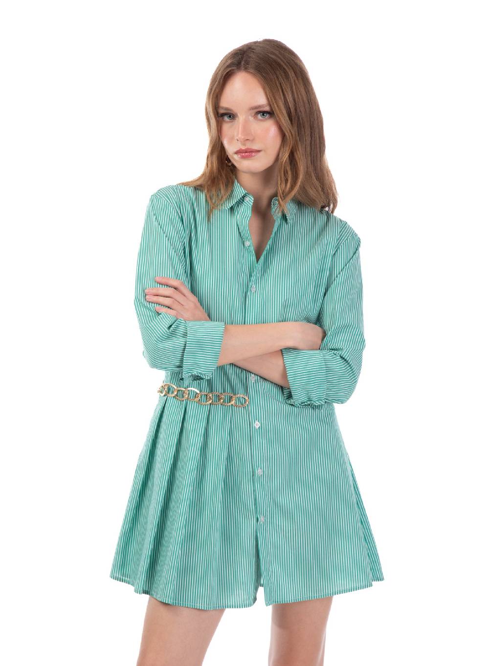Le Volière Vestito a camicia a righe con catena I Più Venduti