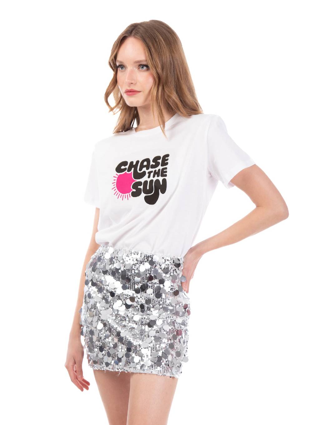 Le Volière T-shirt bianca 'Chase the sun' Saldi Di Fabbrica