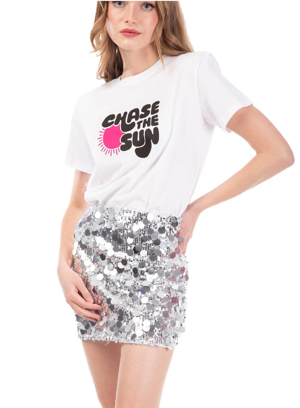 Le Volière T-shirt bianca 'Chase the sun' Saldi Di Fabbrica