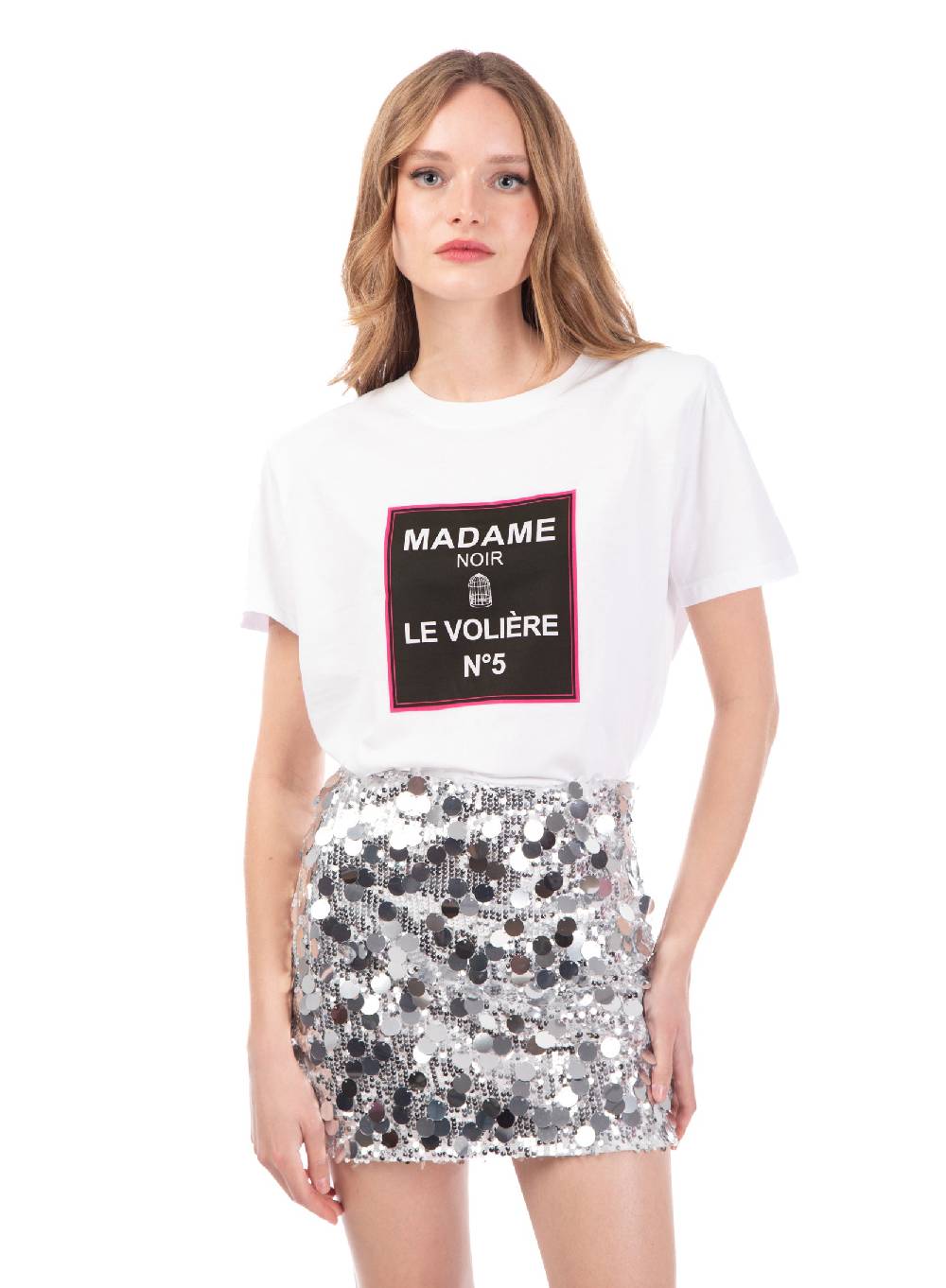 Le Volière T-shirt bianca 'MADAME NOIR' Vendite Flash