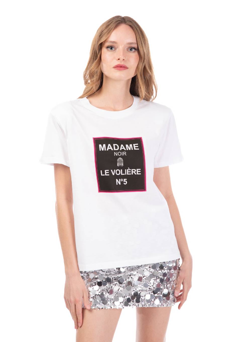Le Volière T-shirt bianca 'MADAME NOIR' Vendite Flash