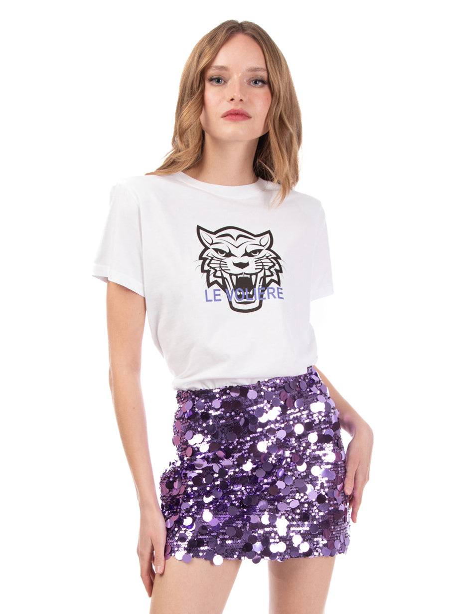 Le Volière T-shirt bianca con tigre stampata In Saldo