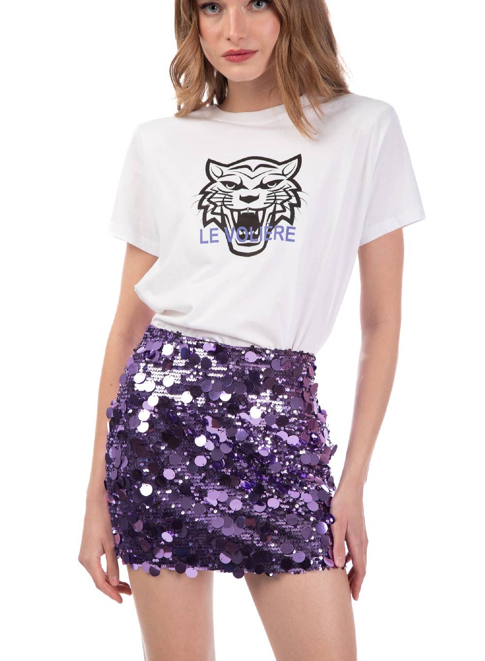 Le Volière T-shirt bianca con tigre stampata In Saldo