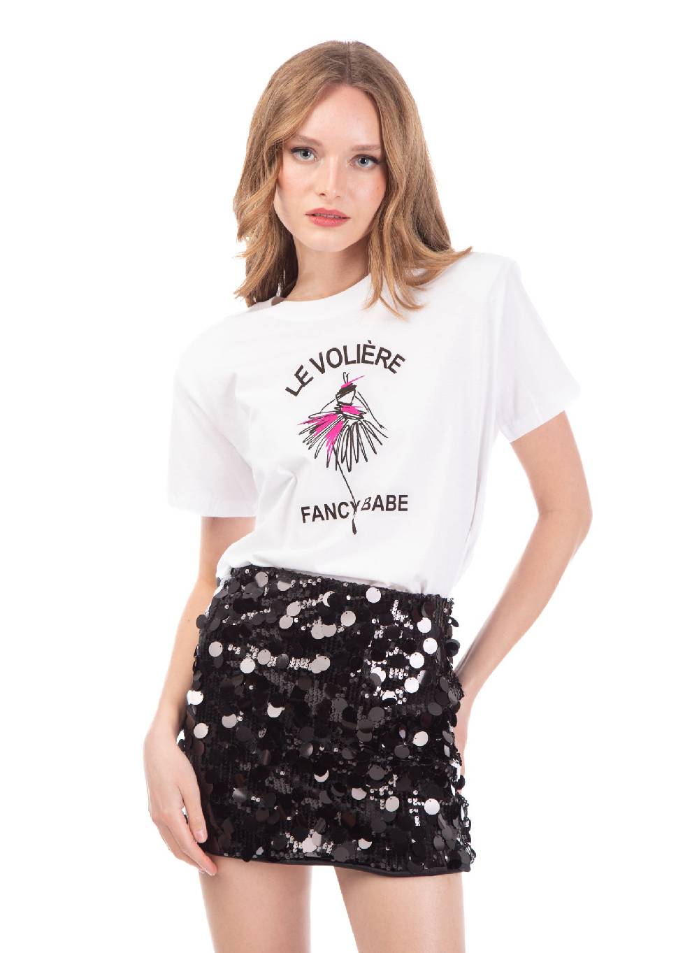Le Volière T-shirt bianca con stampa 'Le Volière fancy babe' 2025