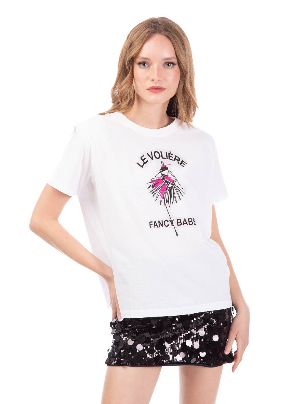 Le Volière T-shirt bianca con stampa 'Le Volière fancy babe' 2025