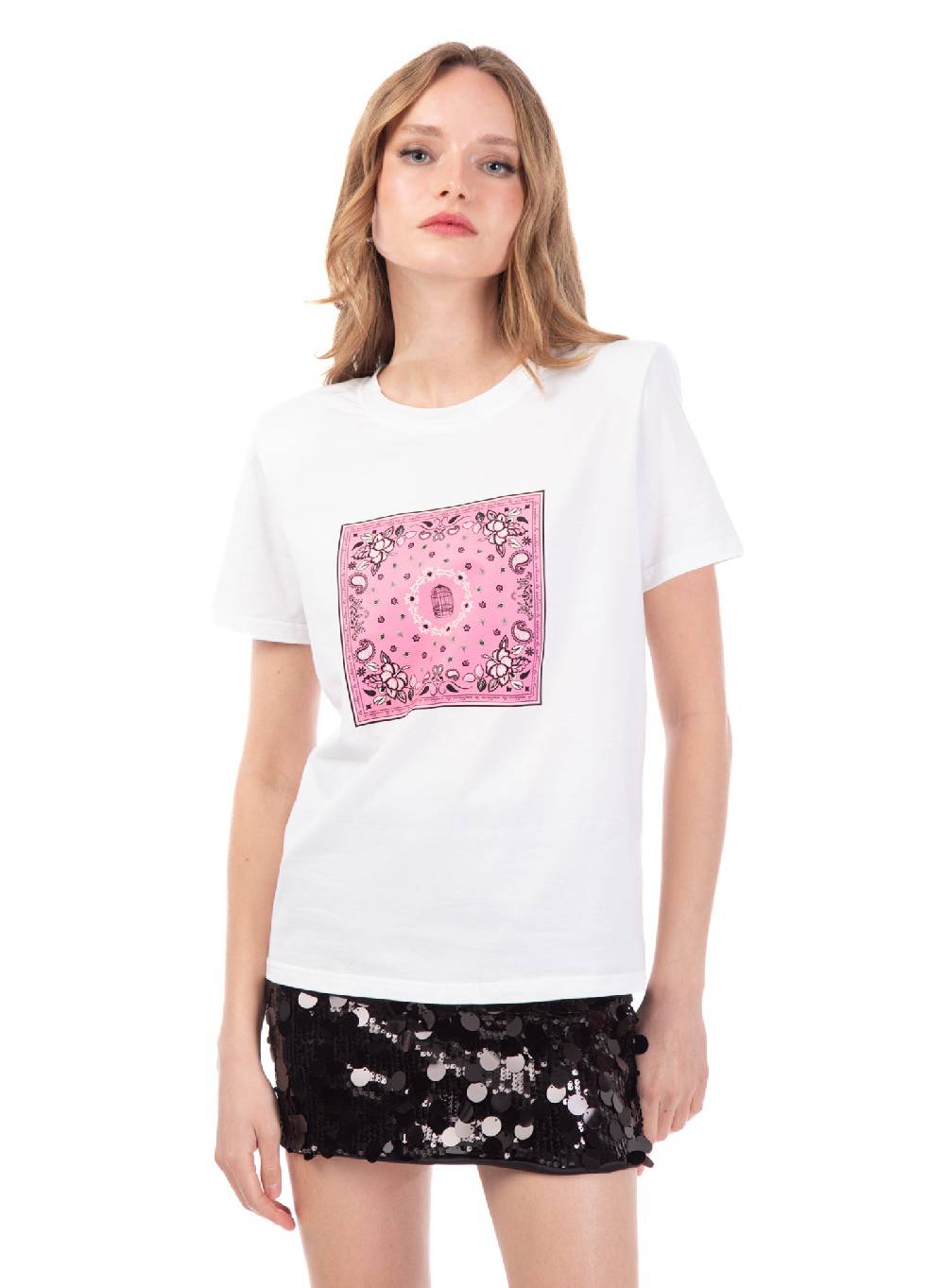 Le Volière T-shirt bianca con stampa bandana rosa Italy