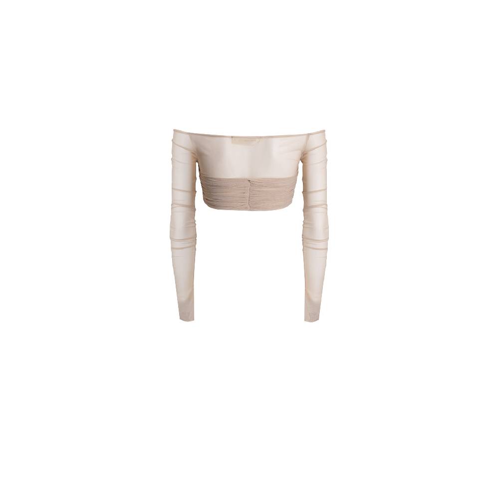 Nineminutes REVERSIBLE – THE BARDOT CROP TOP MESH SAND Cyber Monday