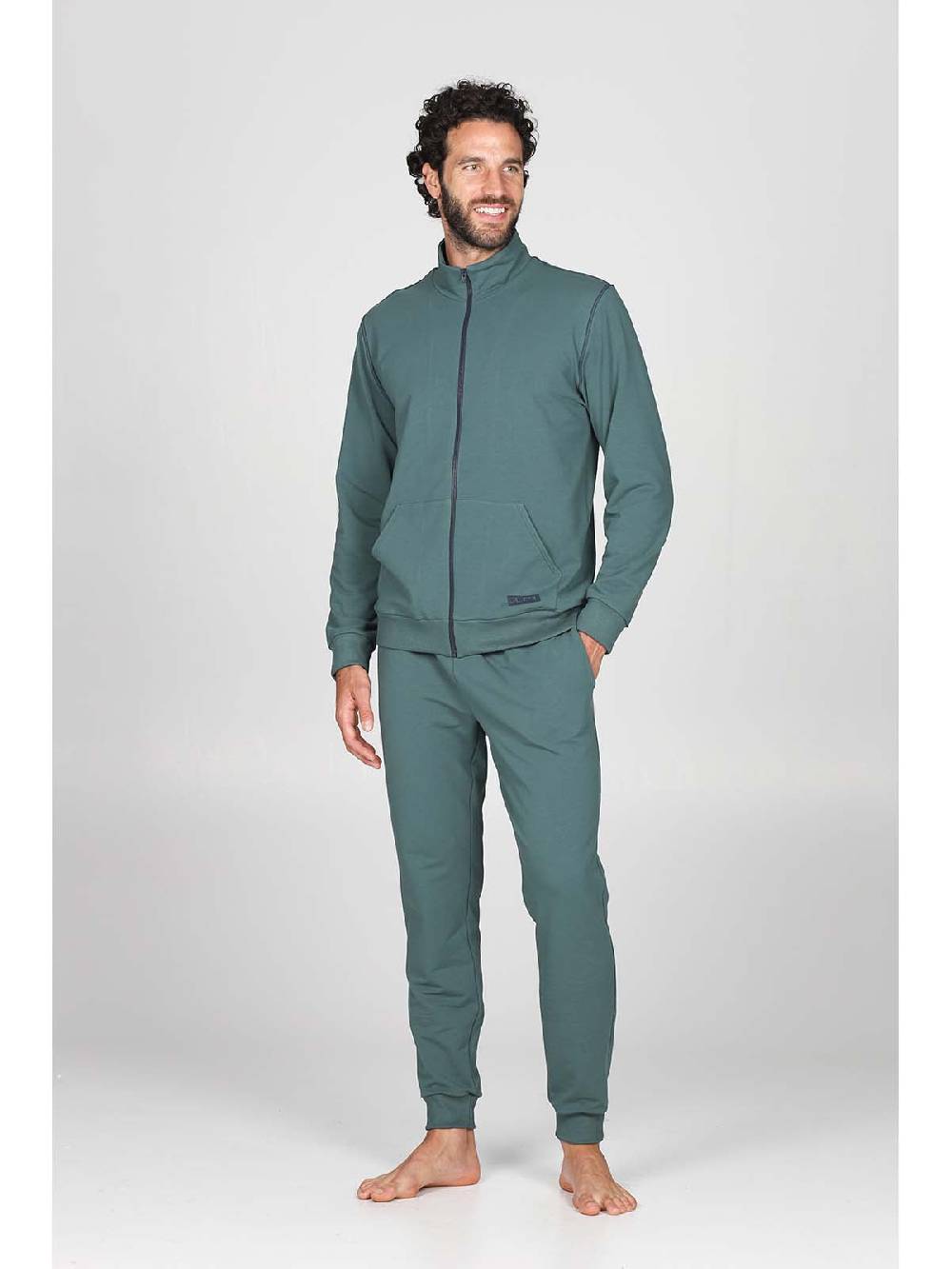 Julipet Tuta zip in confortevole felpa di colore verde Sconto