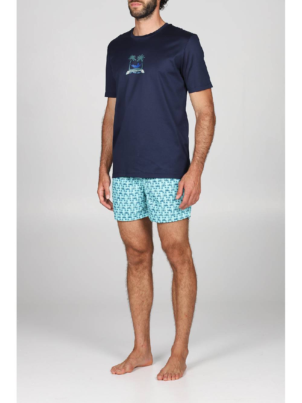 Julipet T-shirt in jersey di puro cotone blu, con stampa piazzata "palme" Promozione