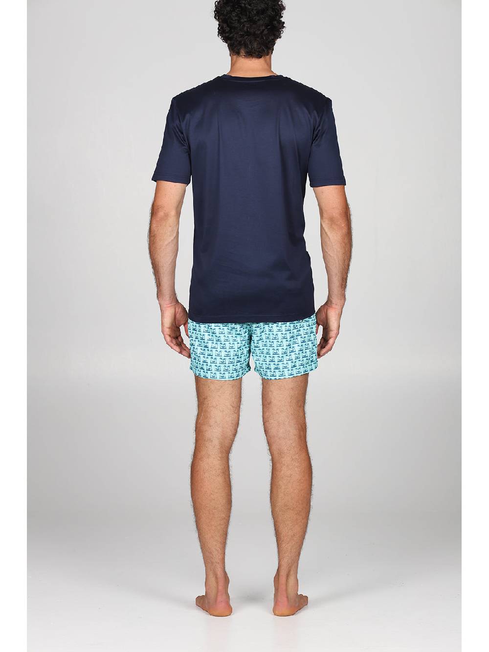 Julipet T-shirt in jersey di puro cotone blu, con stampa piazzata "palme" Promozione