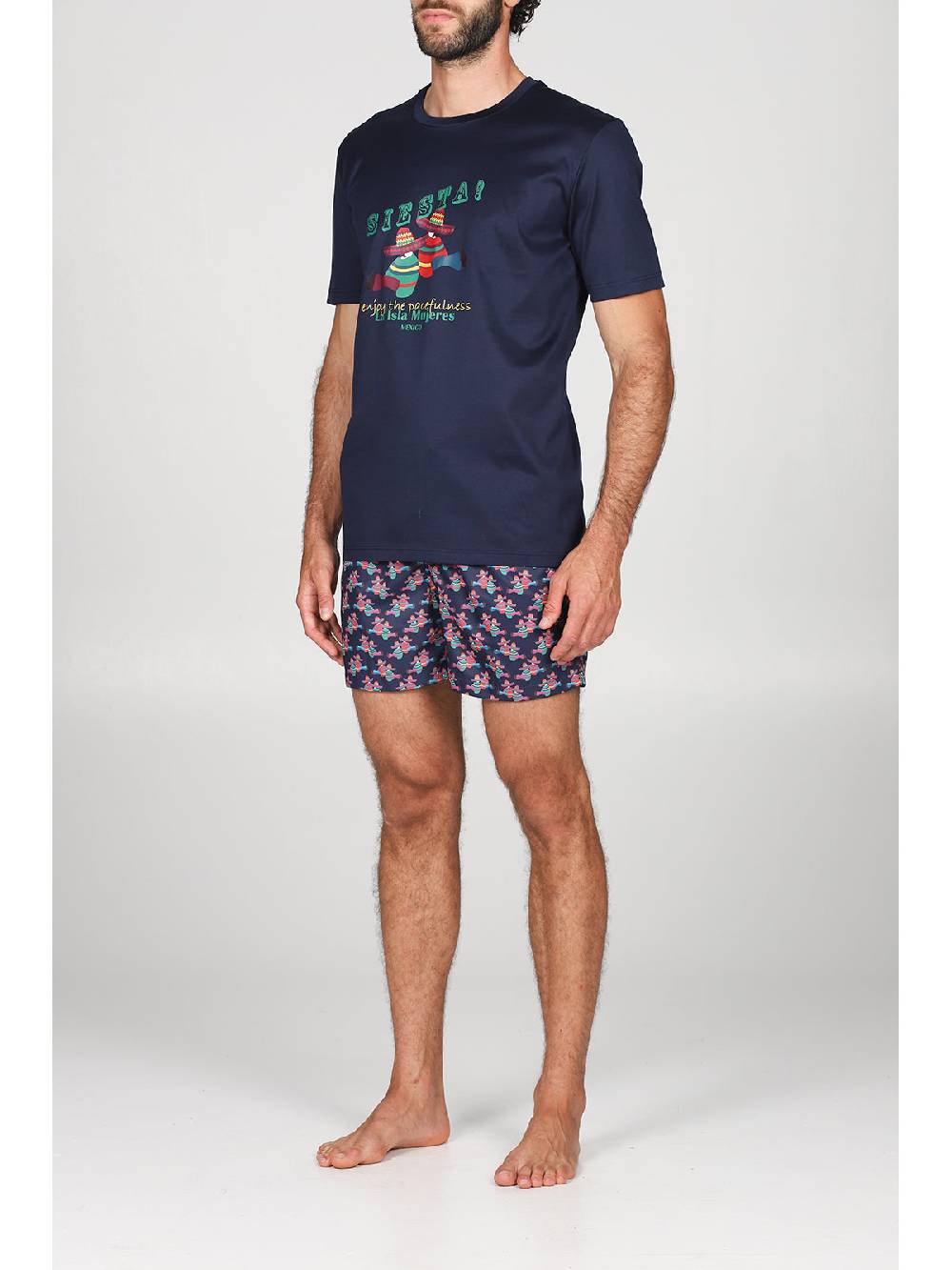 Julipet T-shirt in jersey di puro cotone blu, con stampa piazzata "siesta" Pezzi Unici