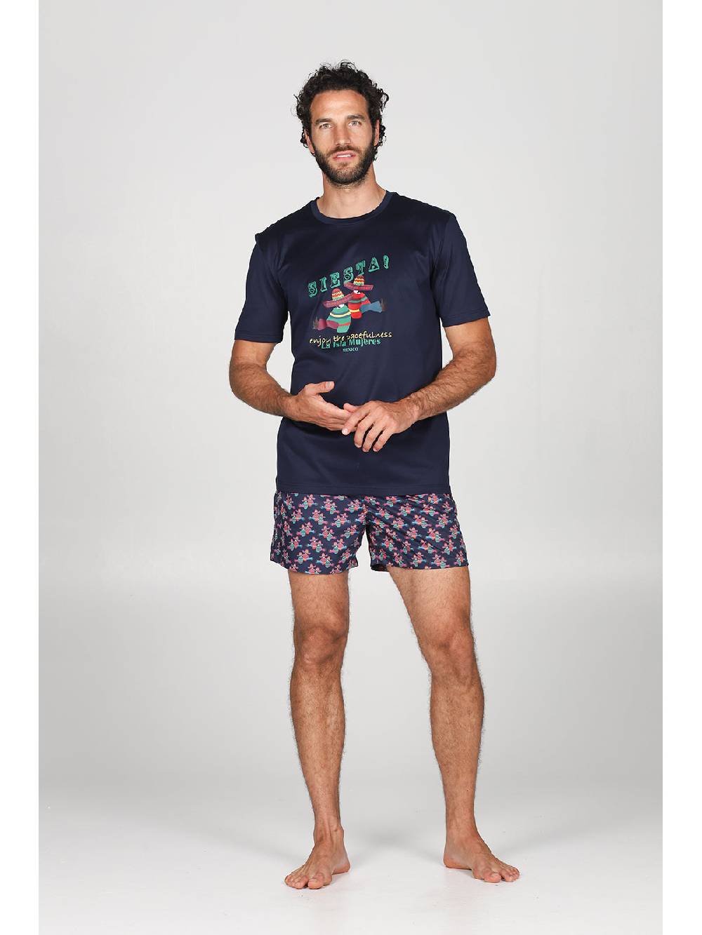 Julipet T-shirt in jersey di puro cotone blu, con stampa piazzata "siesta" Pezzi Unici