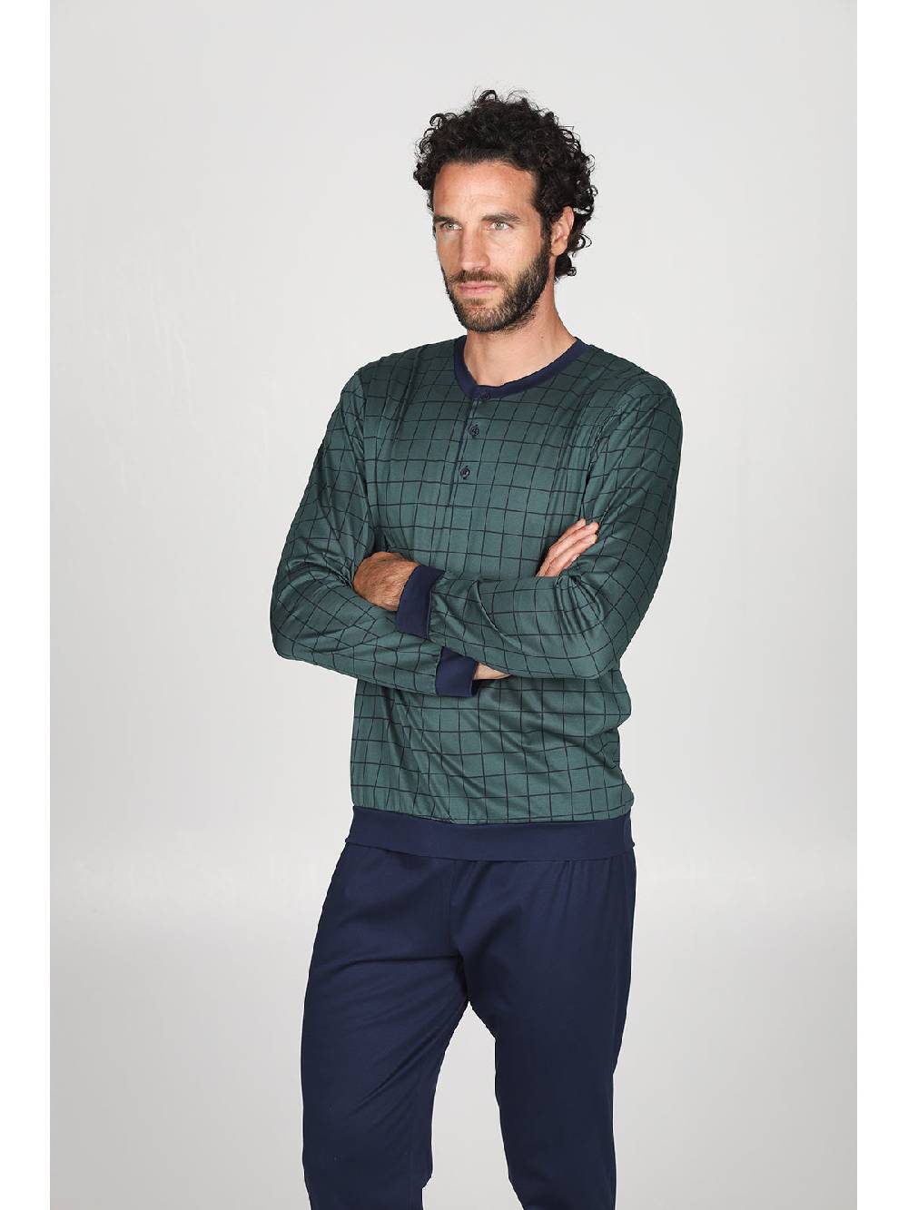 Julipet Pigiama serafino con maglia disegni a quadri, in ricercato luxury jersey Nuova